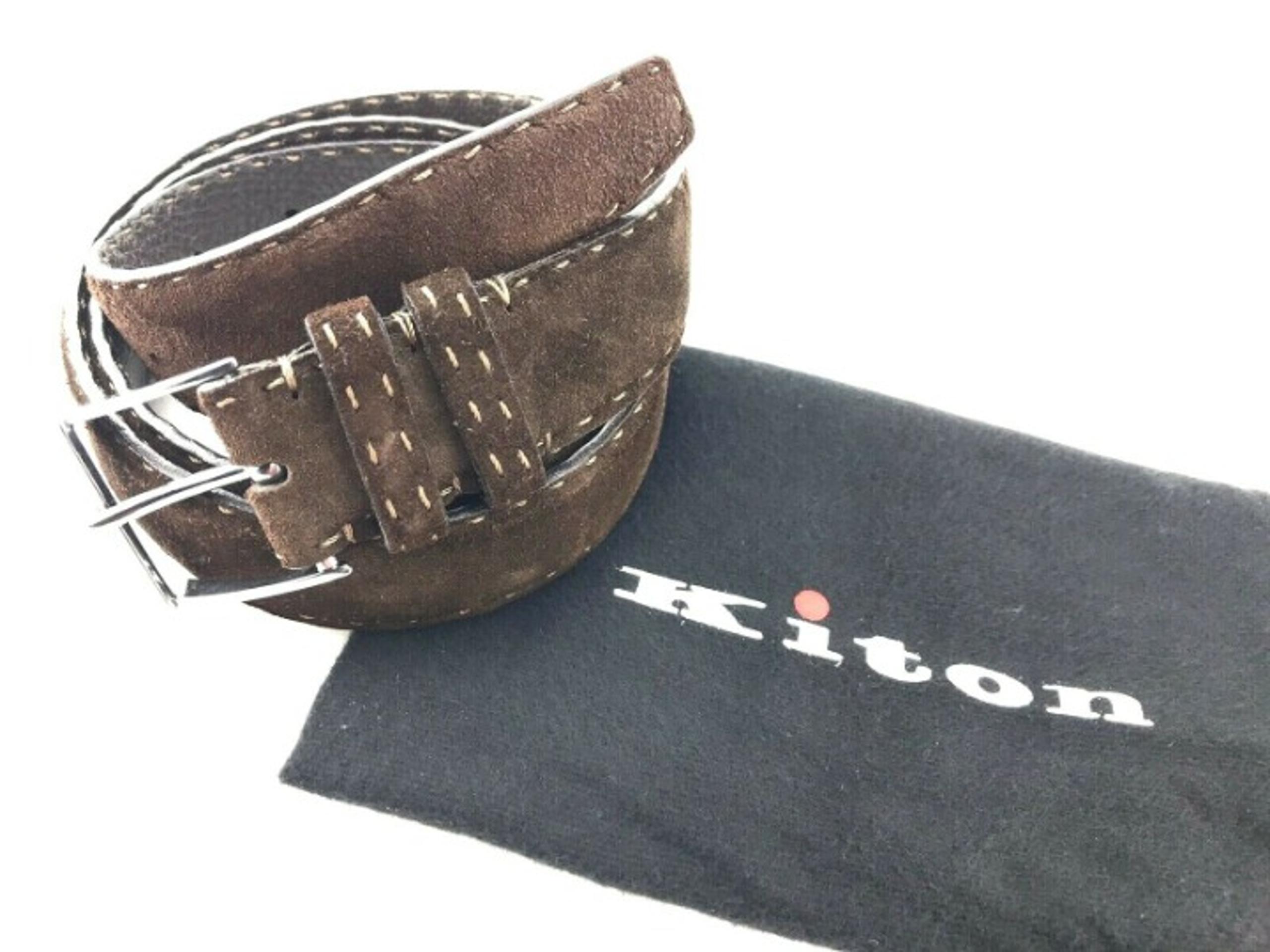 KITON Belt 42” Brown Suede STERLING .925