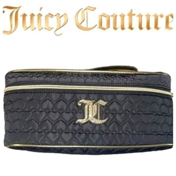 Juicy Couture Rhinestone Logo Heart Quilted XL Cosmetic Case w/Brush Holder