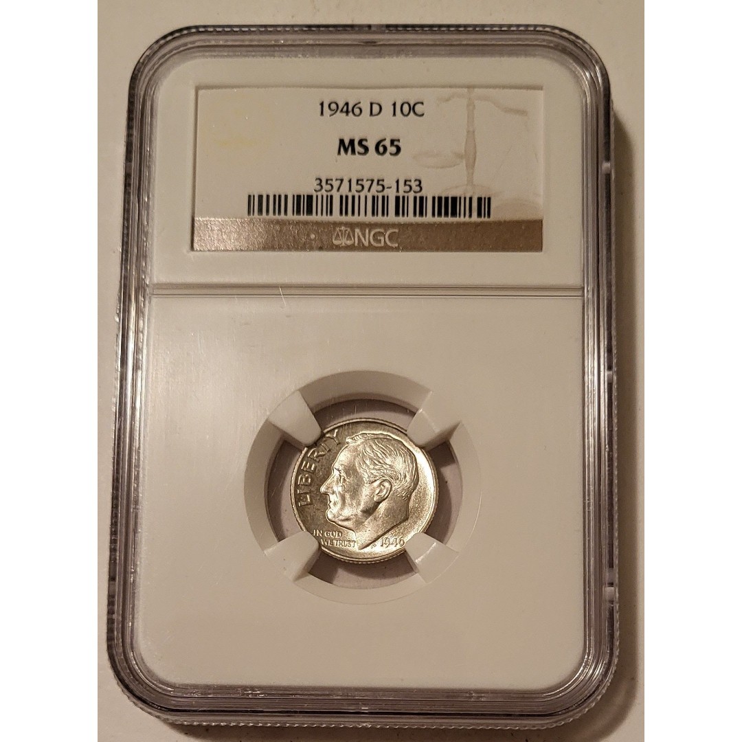 1946 D Roosevelt Dime MS65 NGC