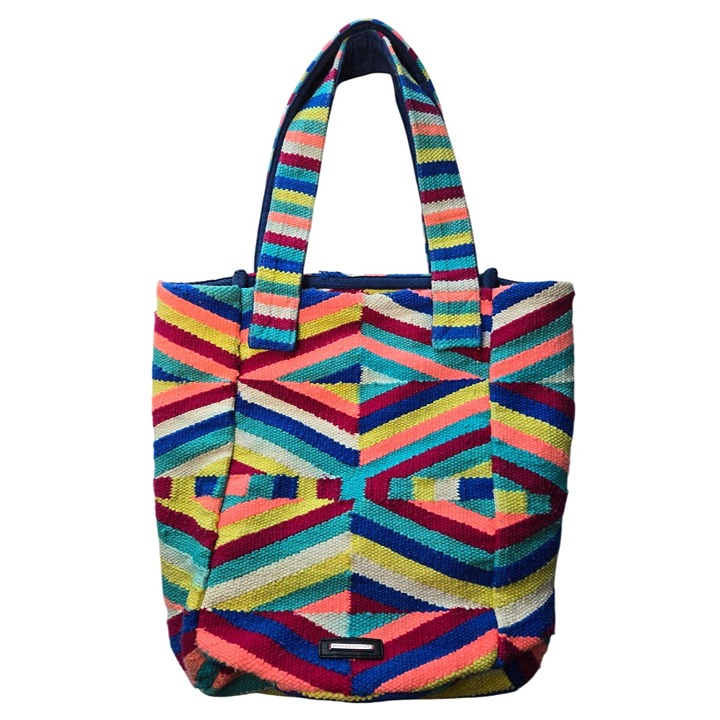 Rebecca Minkoff Wonderland Bucket Shoulder Tote Bag Woven Multicolor Geometric*r