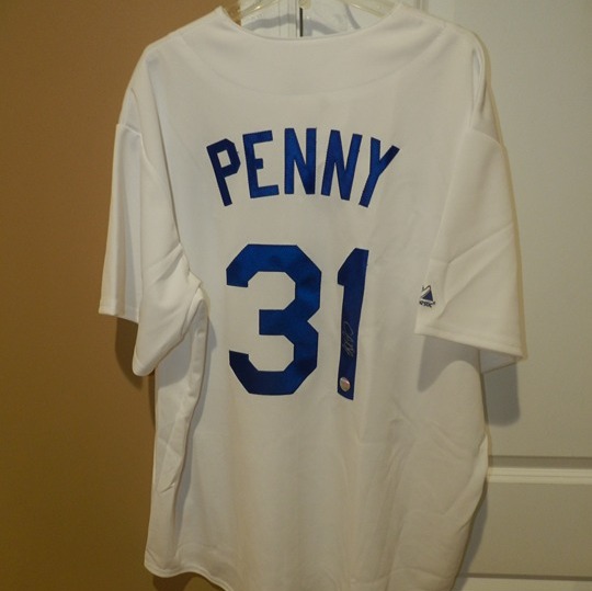 BRAD PENNY AUTOGRAPHED LOS ANGELES DODGERS MEJESTIC JERSEY LOOK