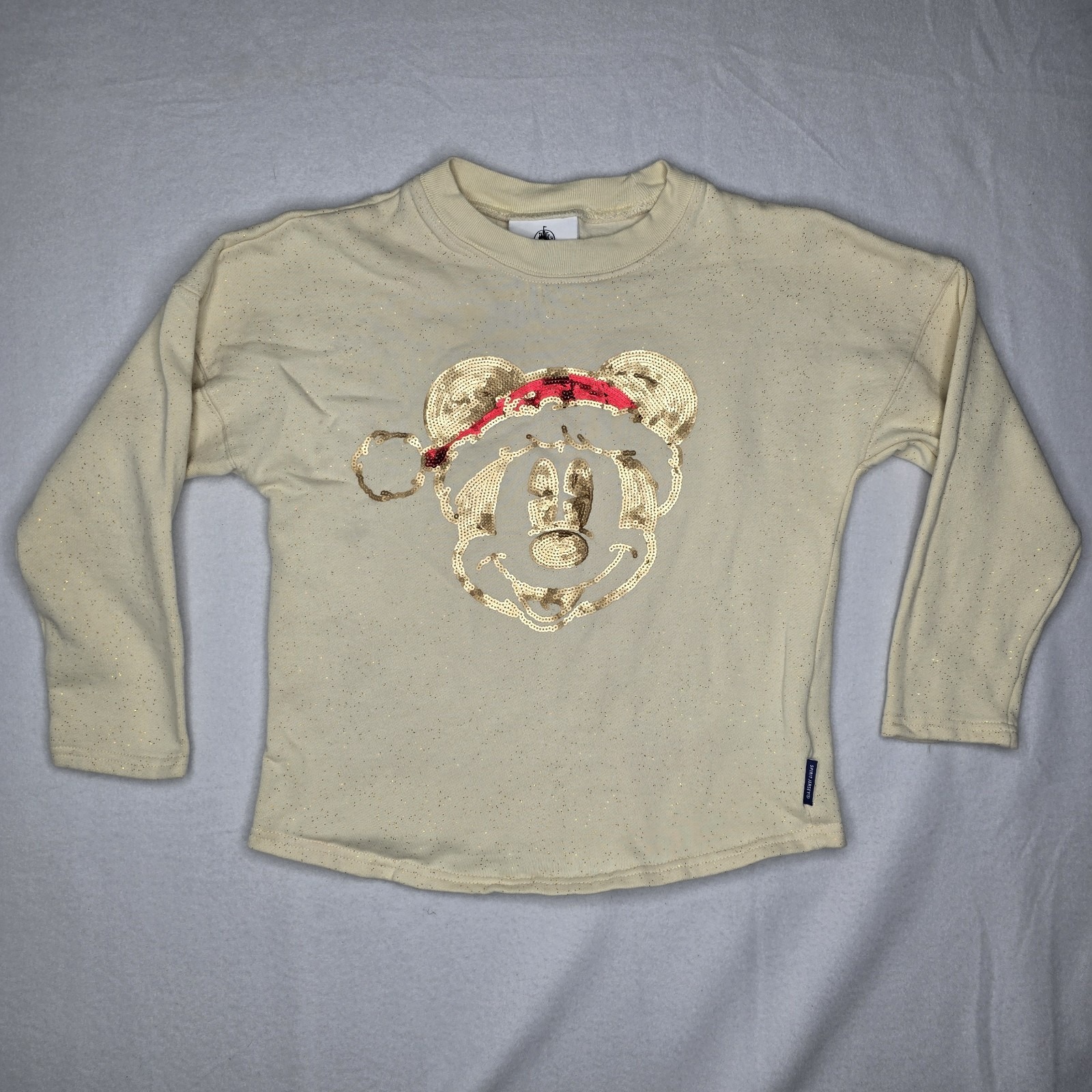 Disney Kids Spirit Jersey Holiday Santa Mickey Sequined Sparkles L 11/12 Xmas