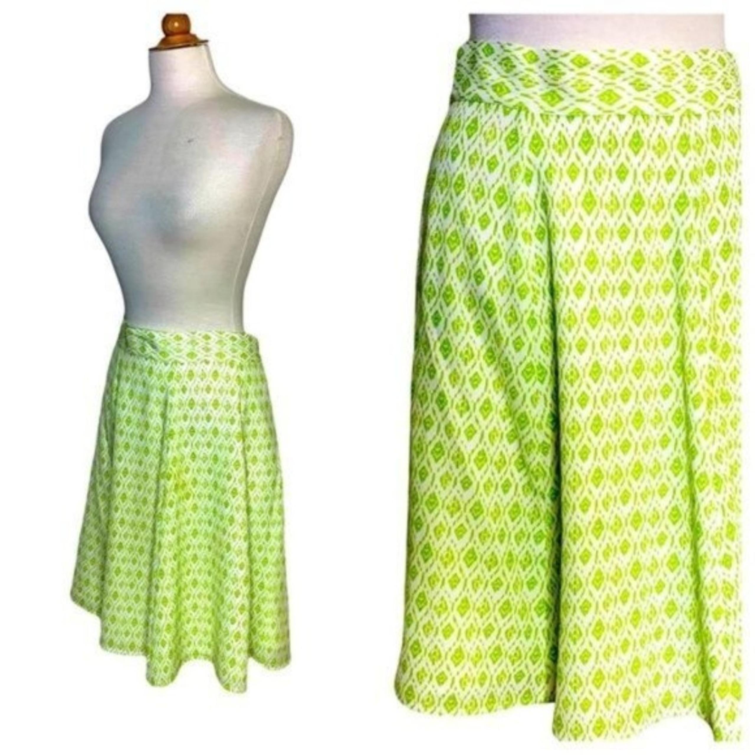 Pendleton Lime Green and White Lined A-Line Skirt - 10P