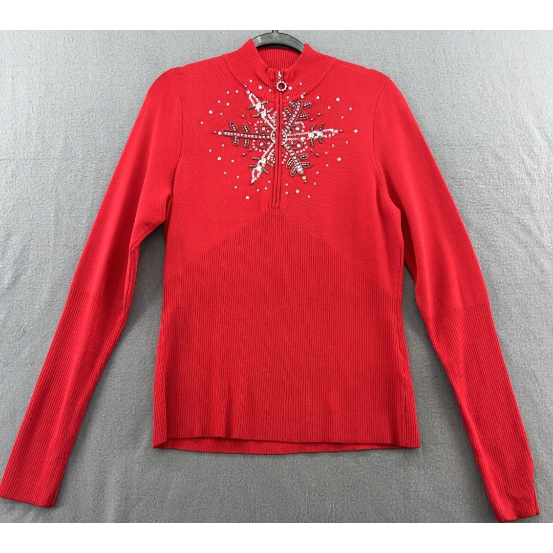 Boston Proper Sweater Womens X-Large Red Christmas Snowflake Mock Neck