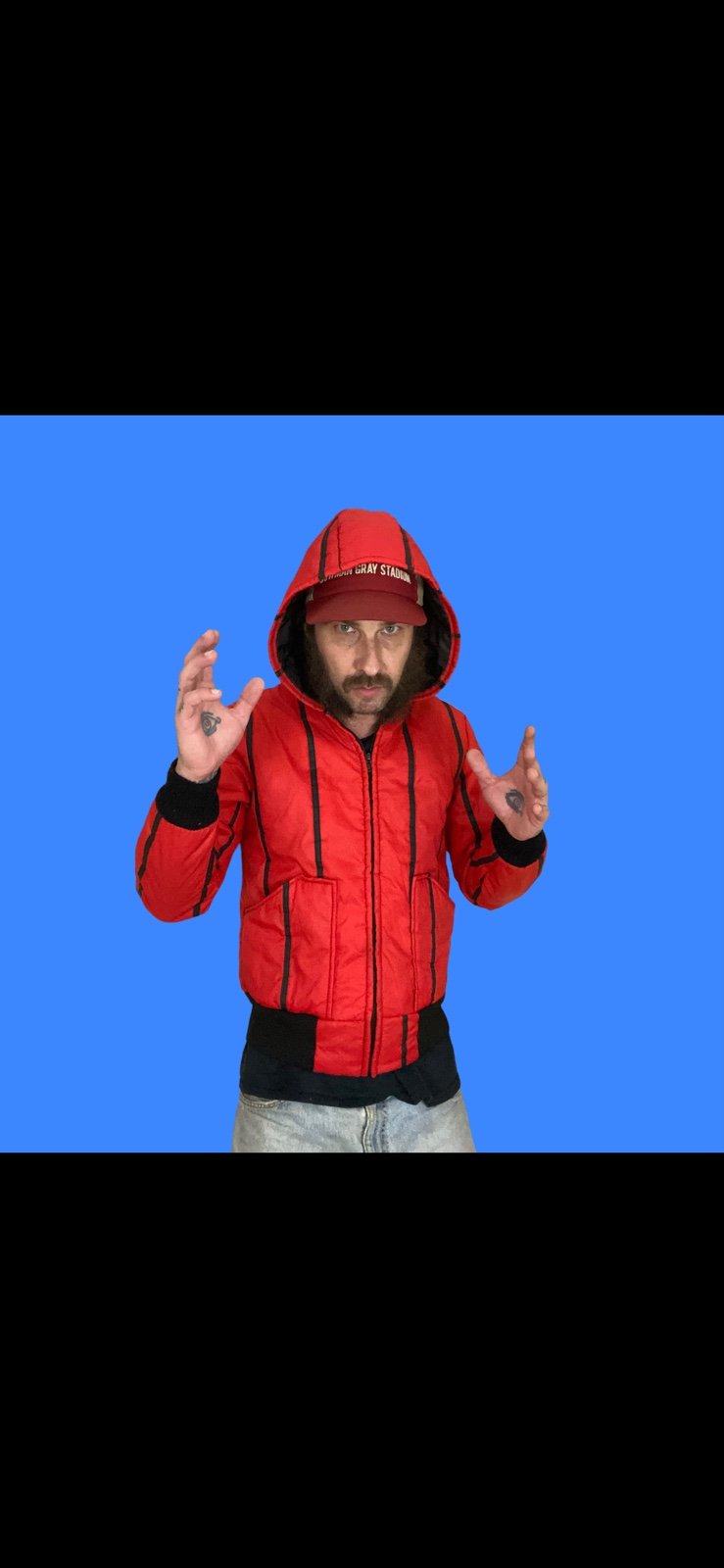 Vintage 70’s Red And Black Striped Retro Hooded Parka Winter Jacket