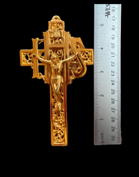 Vintage IHS Gold Tone Wall Crucifix