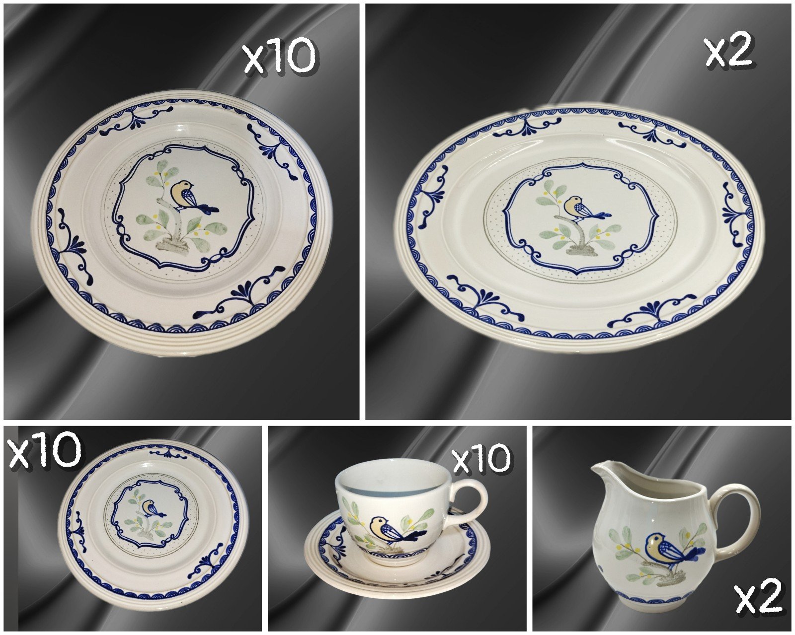 Franciscan Stoneware Oven To Table Love Bird Pattern Set for 10+