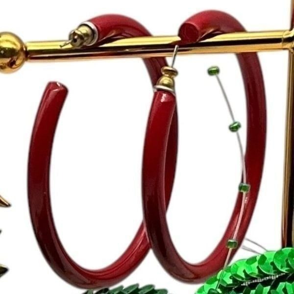 Vintage Red Hoop Earrings - Enamel 2.5 in