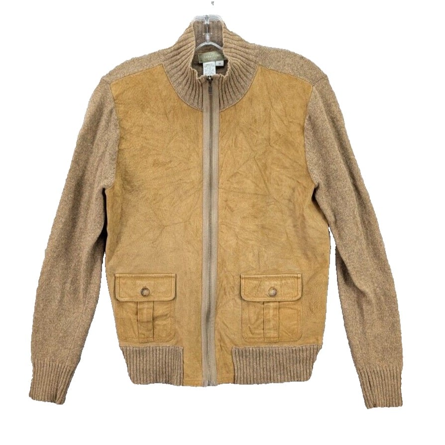 The Territory Ahead Full Zip Leather Lightweight Jacket Merino Wool Women's M