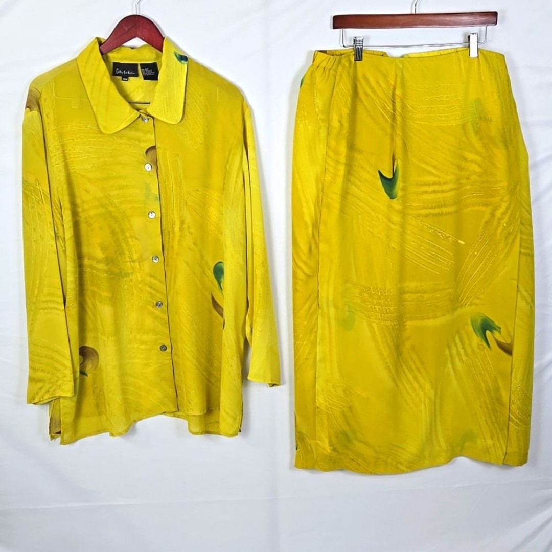 Anthony Mark Hankins Women's 2pc Yellow Blouse & Skirt Set Sz 18W Coastal Boho