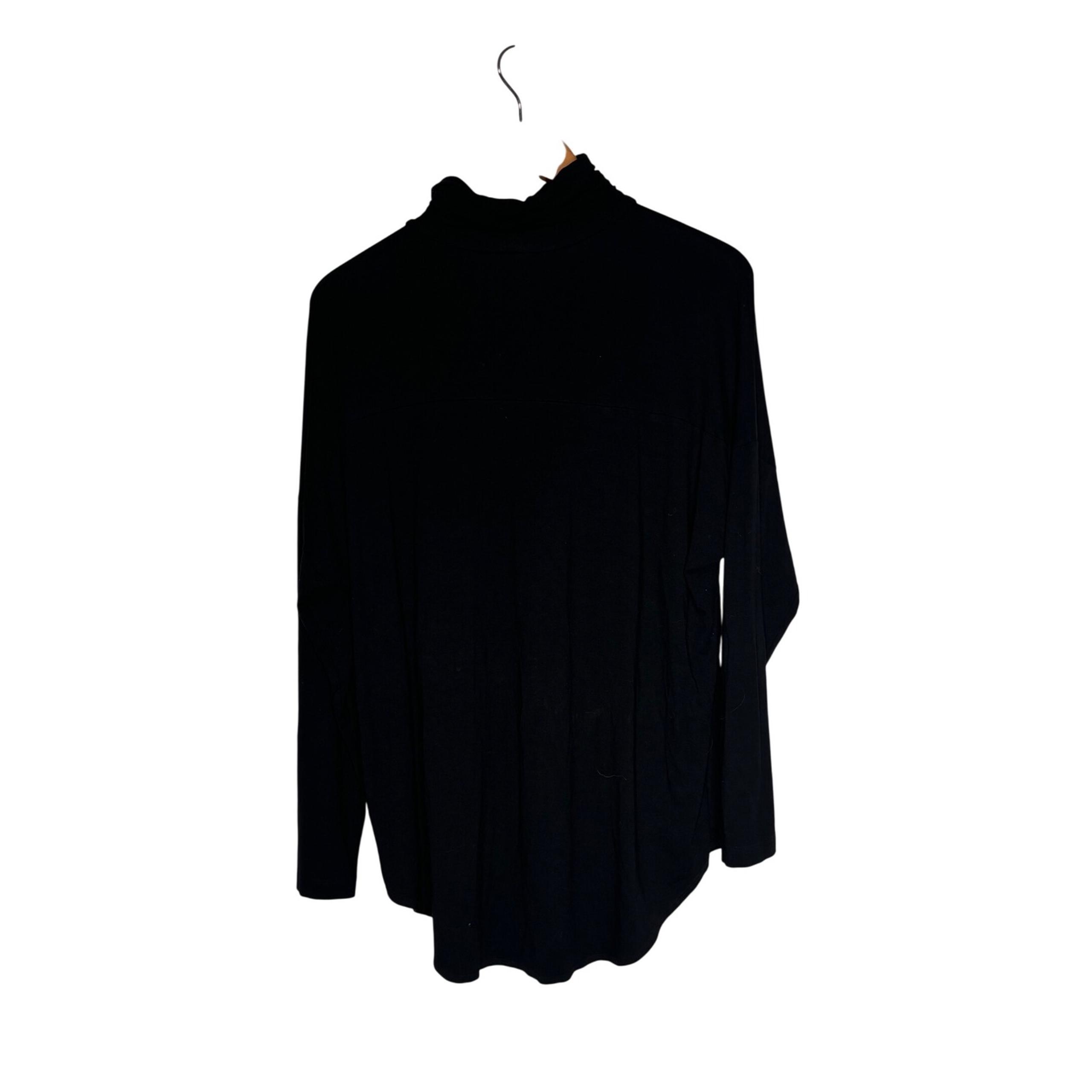 Eileen Fisher Mock Neck Top Long Sleeve Knit Relaxed Black Size XL