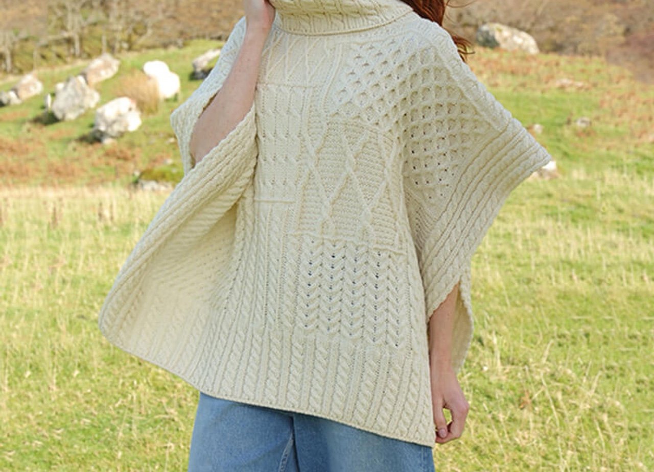 Aran traditions cream knit poncho sweater