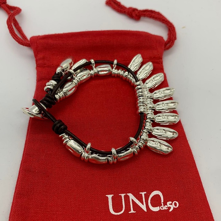 Uno de 50 Bracelet Leather & Silver-Plated Bracelet with Charm Women Jewelry