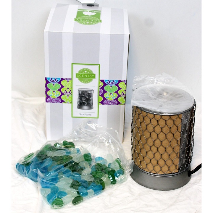 NEW Scentsy Sea Stone Wax Warmer Electric Tumble Glass Chicken Wire Frosted Bowl