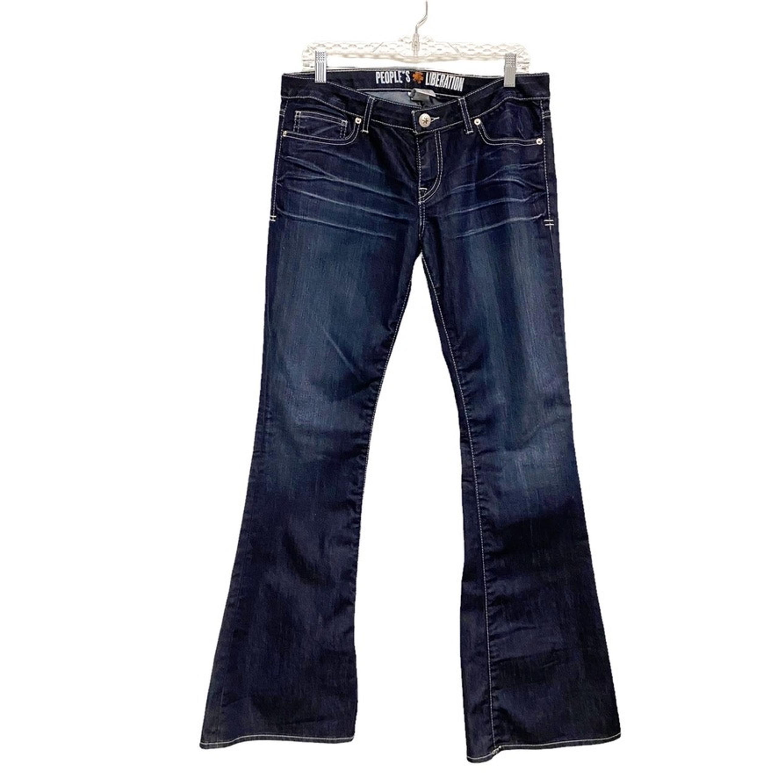 Peoples Liberation Womens Size 30 Blue Star Pocket Denim Bell Bottom Jeans
