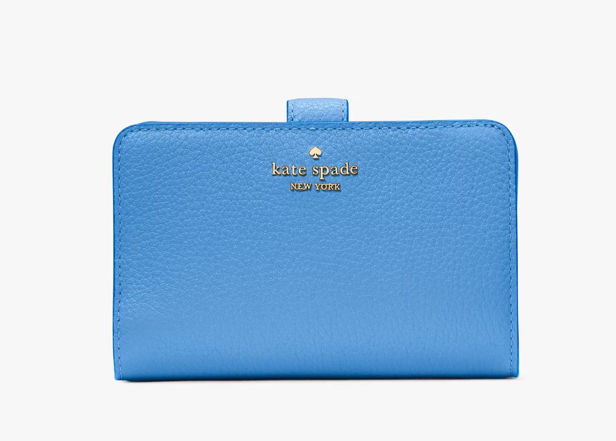 New Kate Spade Lena Medium Compact Bifold Wallet Pebble Leather Tide Pool