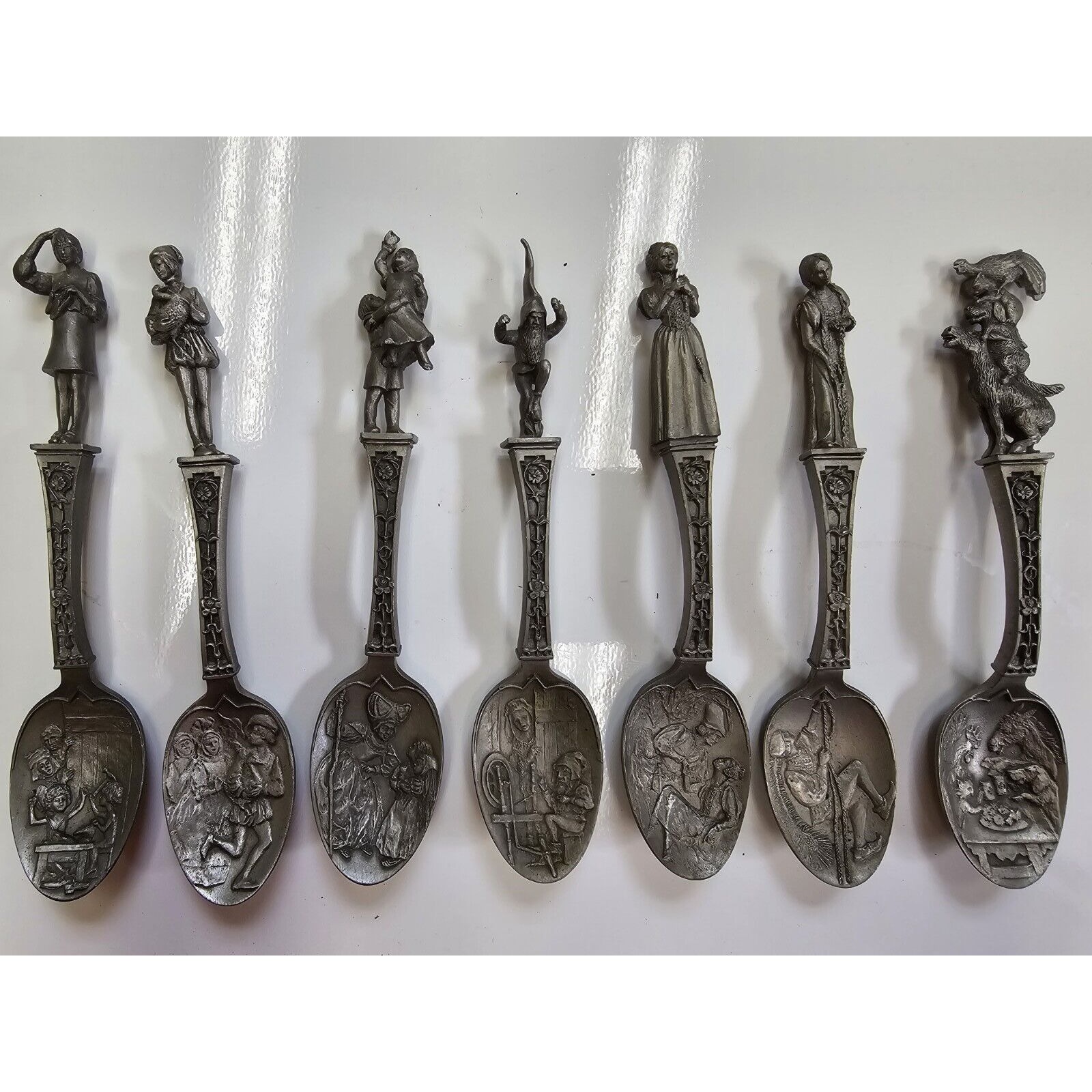 1979 Franklin Mint Disney Brothers Grimm Pewter Fairy Tale Spoon SET OF 7