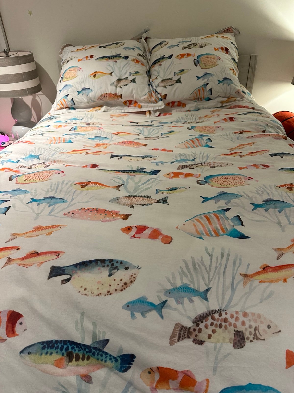 Pine Cone Hill Fine Linens Queen Duvet and 2 Euro Shams - Fish