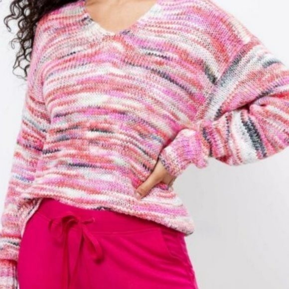 LOFT Lou & Grey Spacedye V-Neck Sweater Pullover Pink Women's Size Small