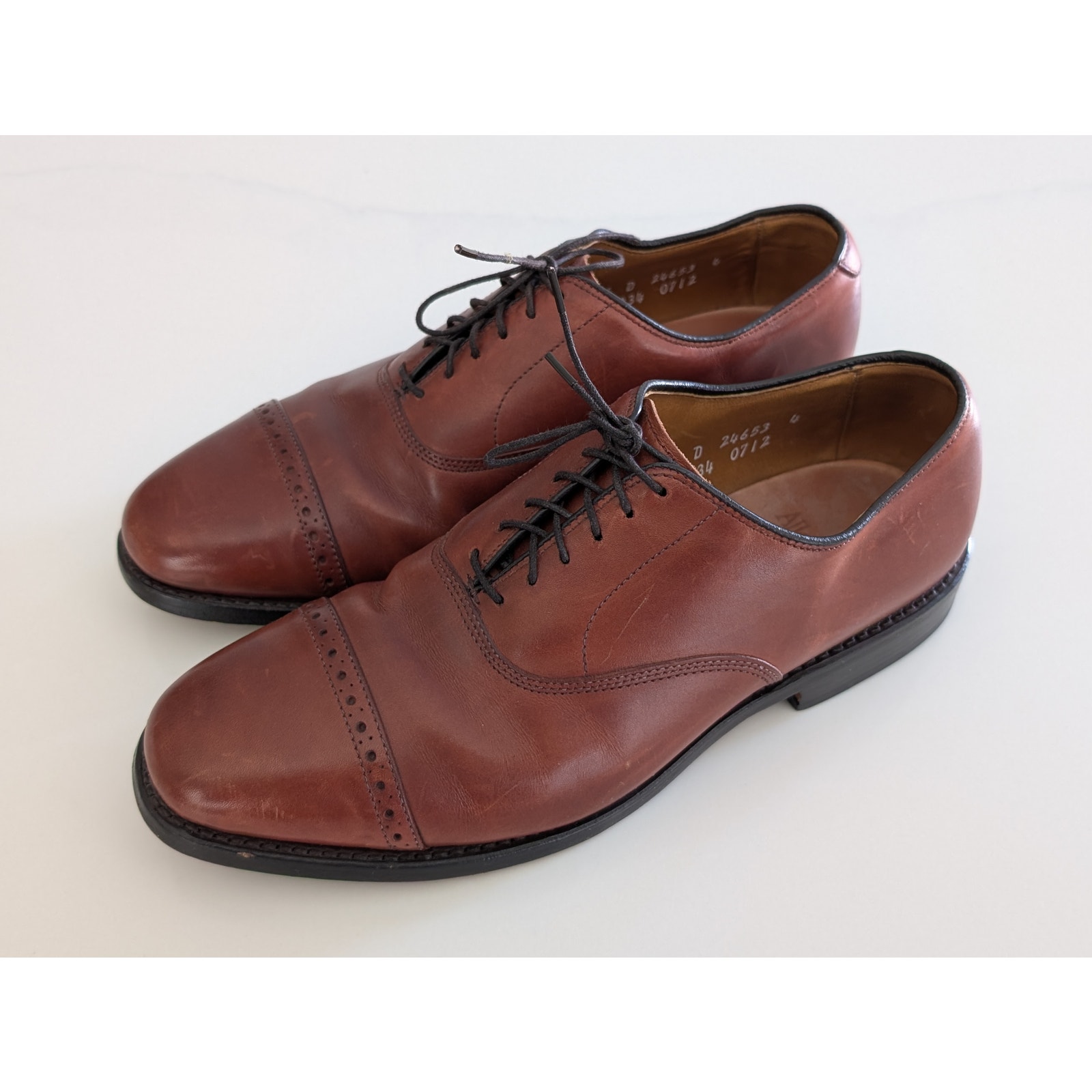Men's Allen Edmonds Byron Cap Toe Oxford Dress Shoes Brown US Size 7.5 D