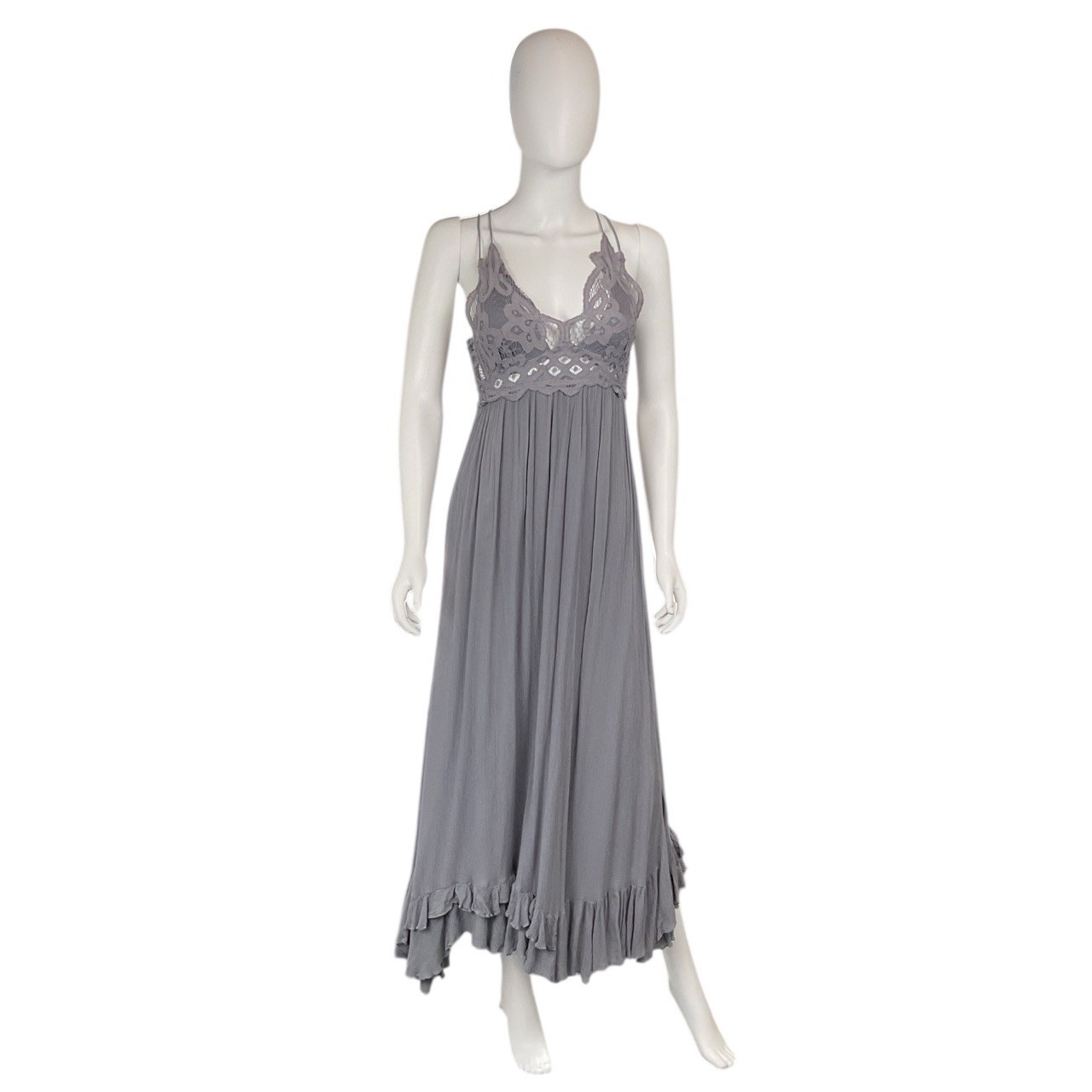 Free People Adella Lace Maxi Dress Slate Gray XS S