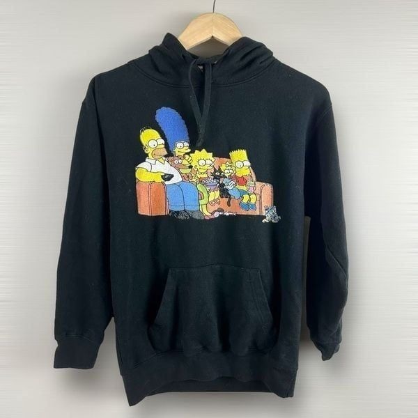 The Simpsons Size S Family Couch Graphic Hoodie Sweatshirt Black 90s Fox TV