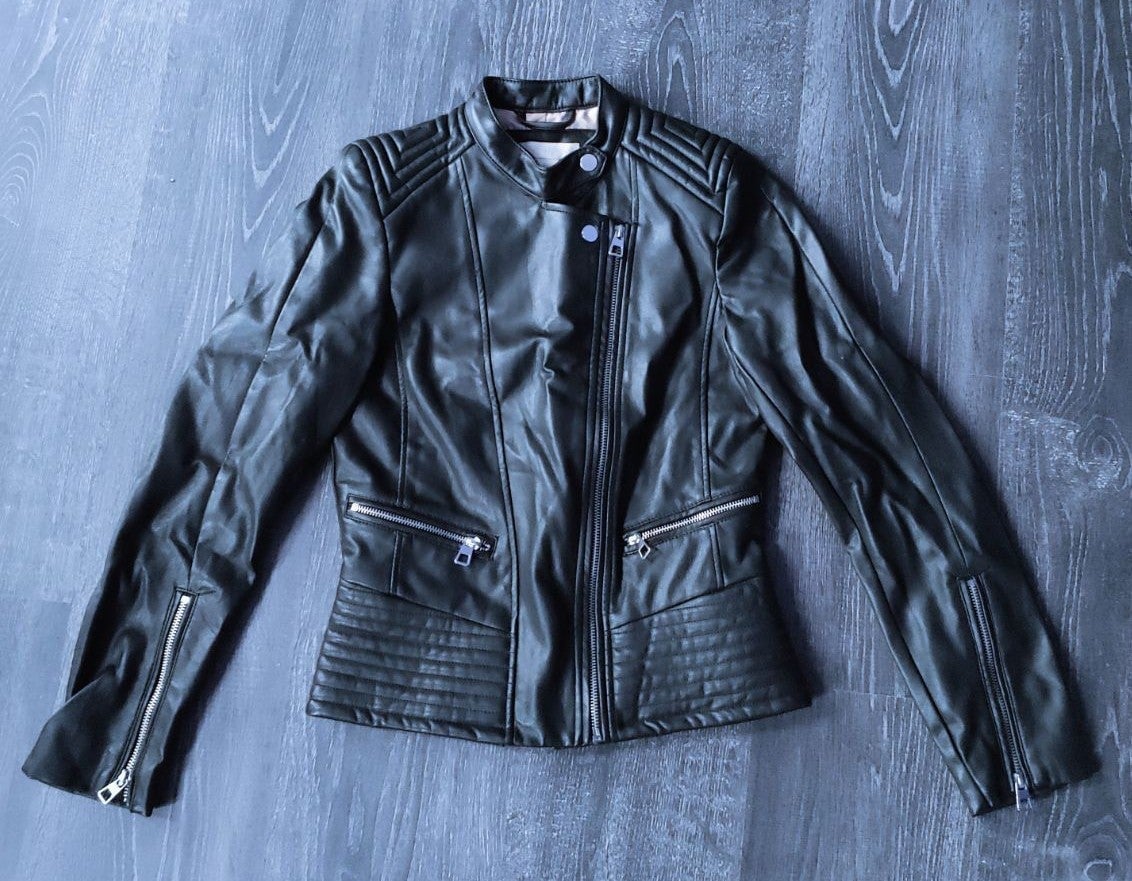 H&M black faux leather motorcycle jacket
