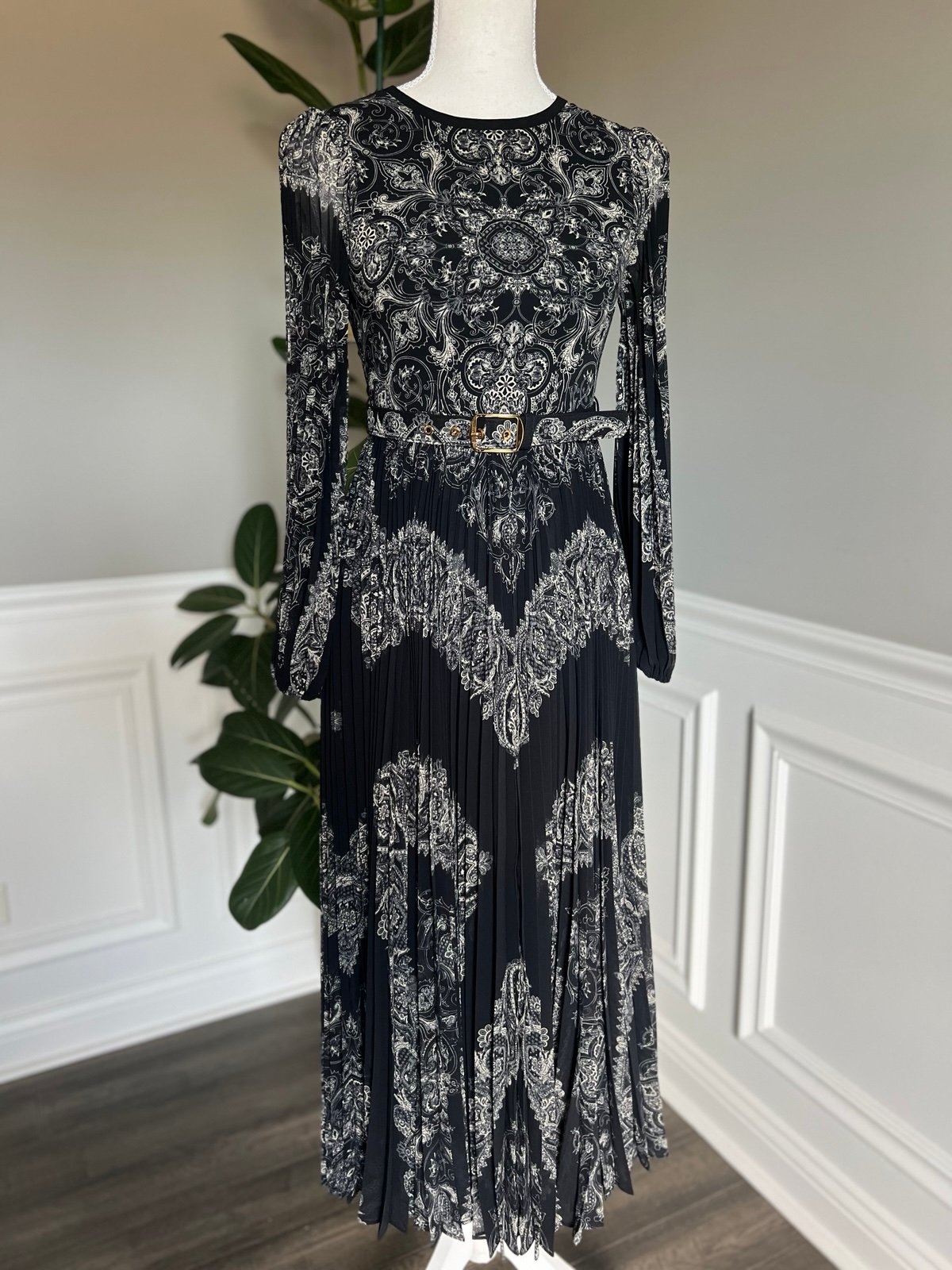 ZIMMERMANN Sunray Long-Sleeve Pleated Midi Dress With Belt sz OP US 2 NWT 750