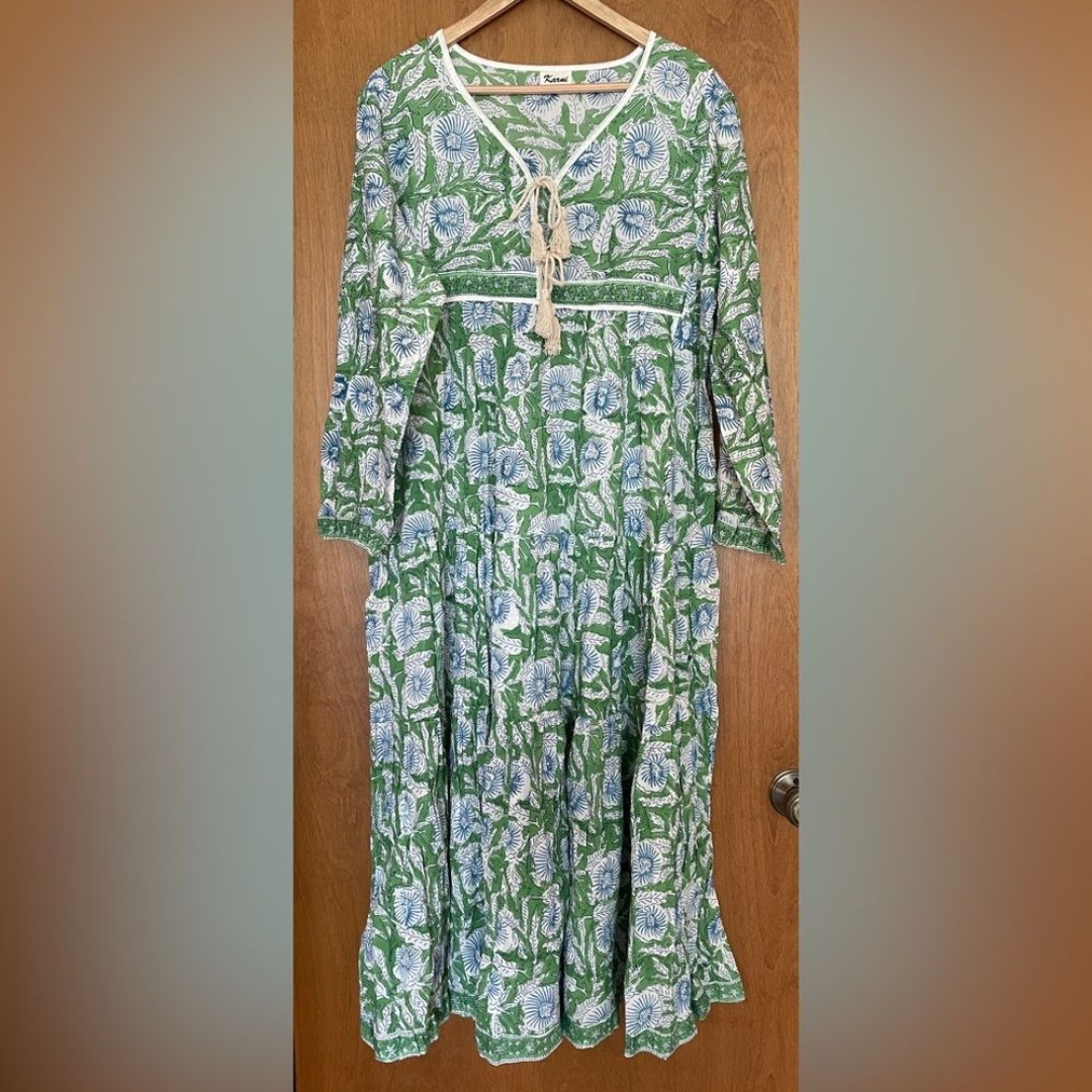 Karni 100% Cotton Block Print Maxi Dress Size 3XL