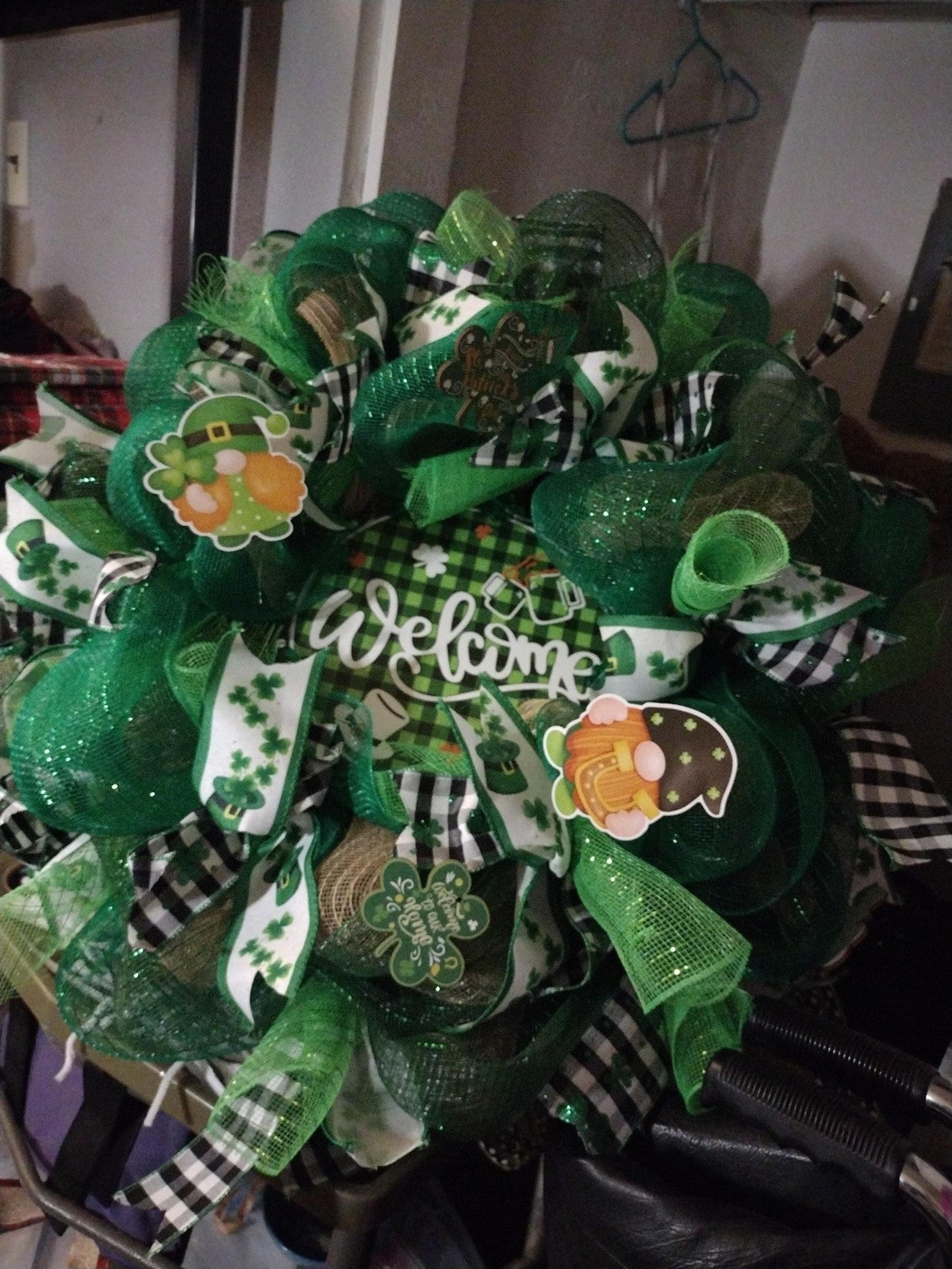 Homemade deco mesh and ribbon wreath