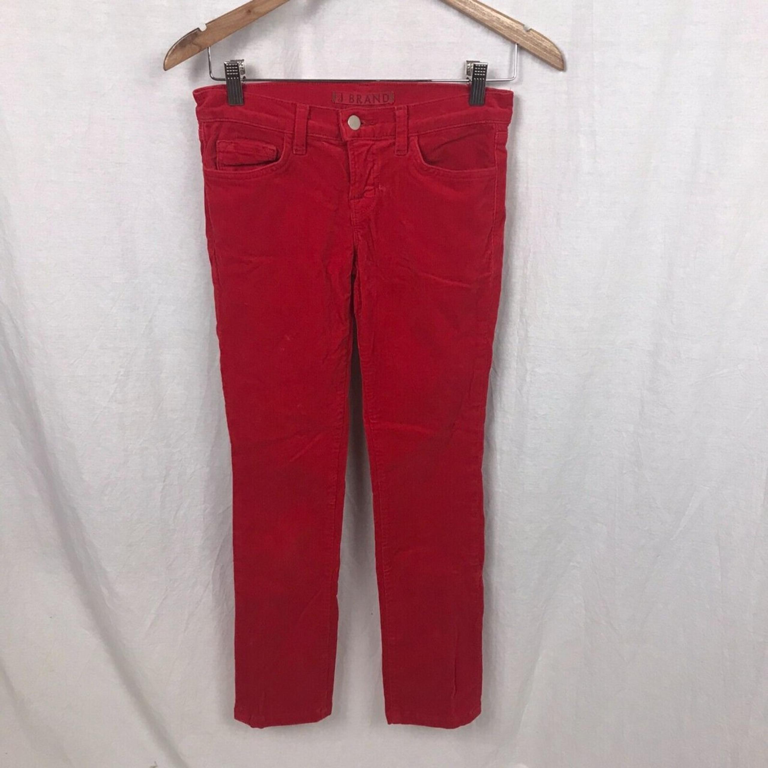 J Brand Women's Corduroy Pencil Leg Pants in Bright Red Flat Front Size 25