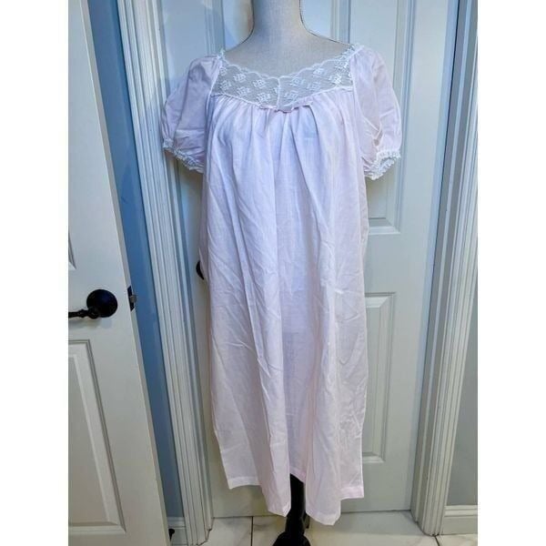 Vintage Sears pink puff sleeve lace long nightgown size large