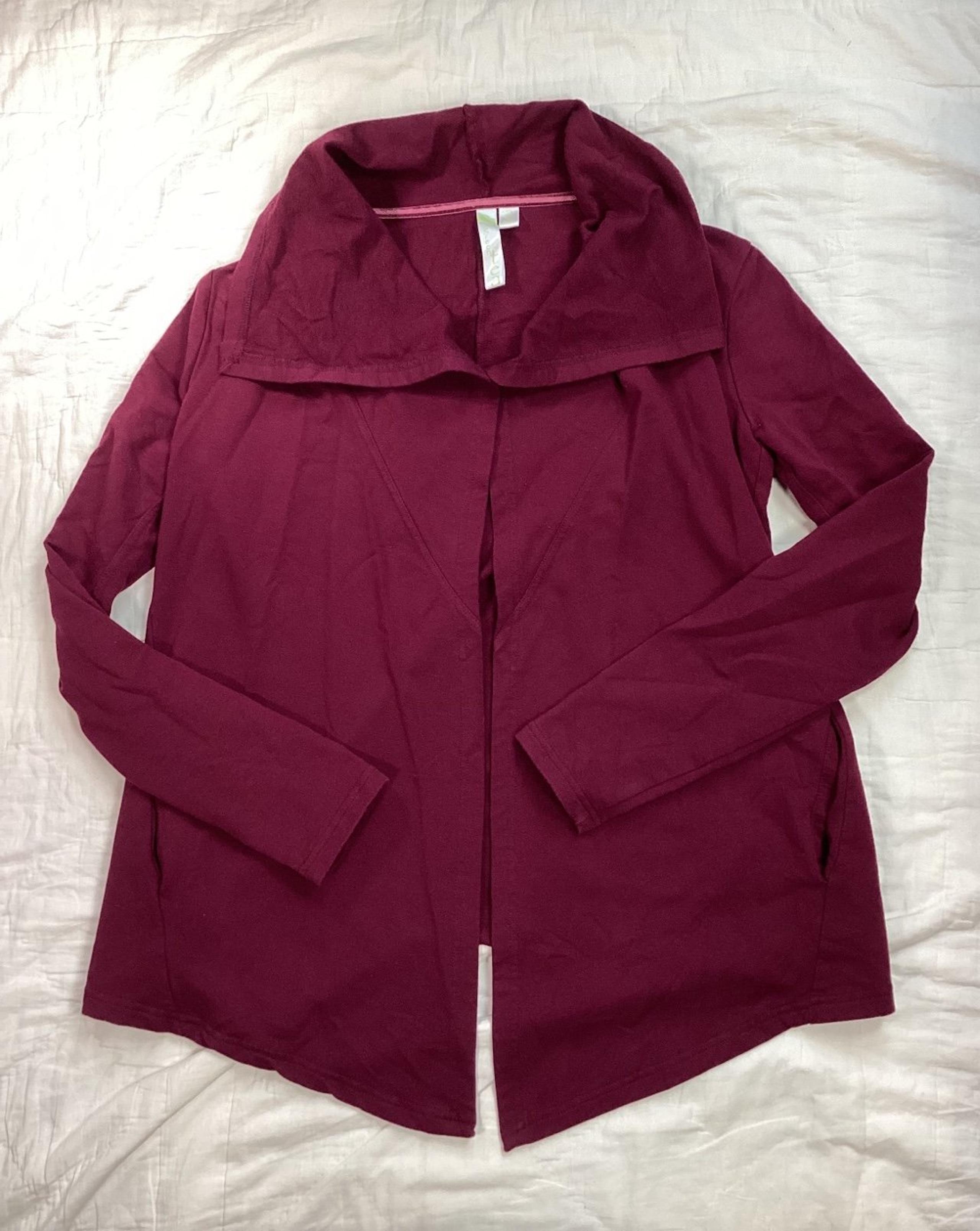 Green Tea Burgundy Wine Open Front Cardigan Sweater Medium