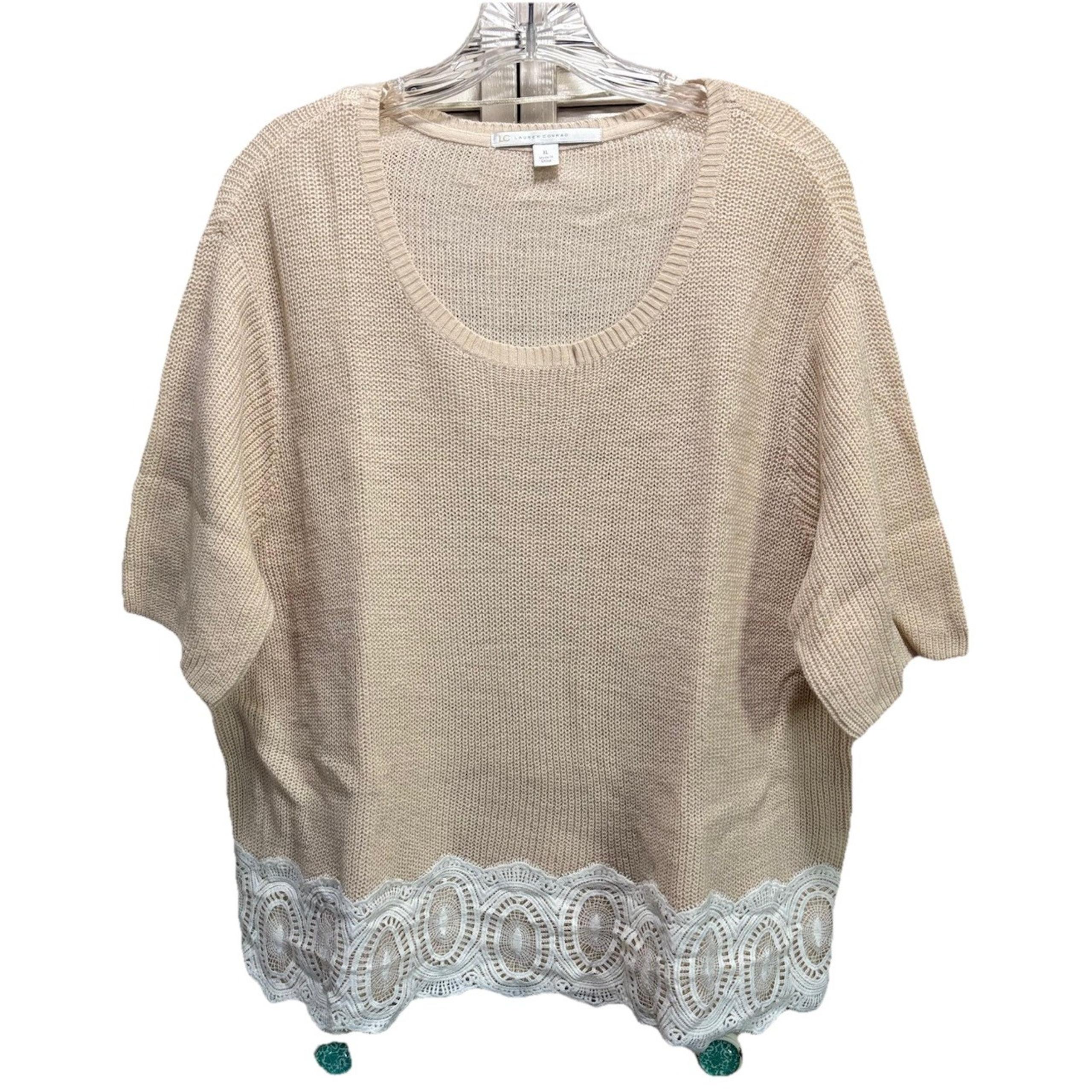 LC Lauren Conrad Cream/White Sweater Short Sleeve Scoop Size XL Soft Knit Lace