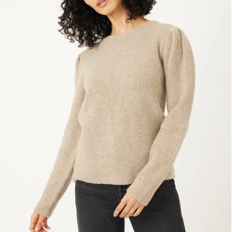 New Stitches & Stripes Revolve Beige Taylor Pullover Puff Sleeve Sweater Size XL
