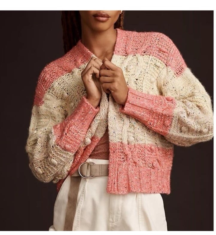 Anthropologie Ombre Spun Metallic Bobble Open Front Cardigan