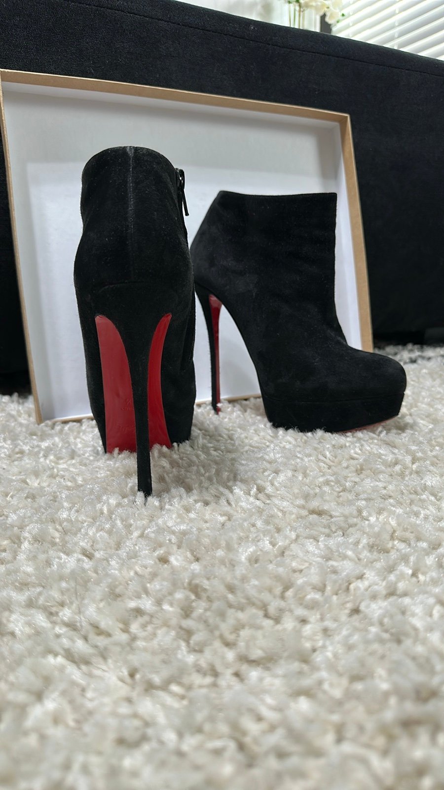 christian louboutin black suede boots size 7 100% authentic