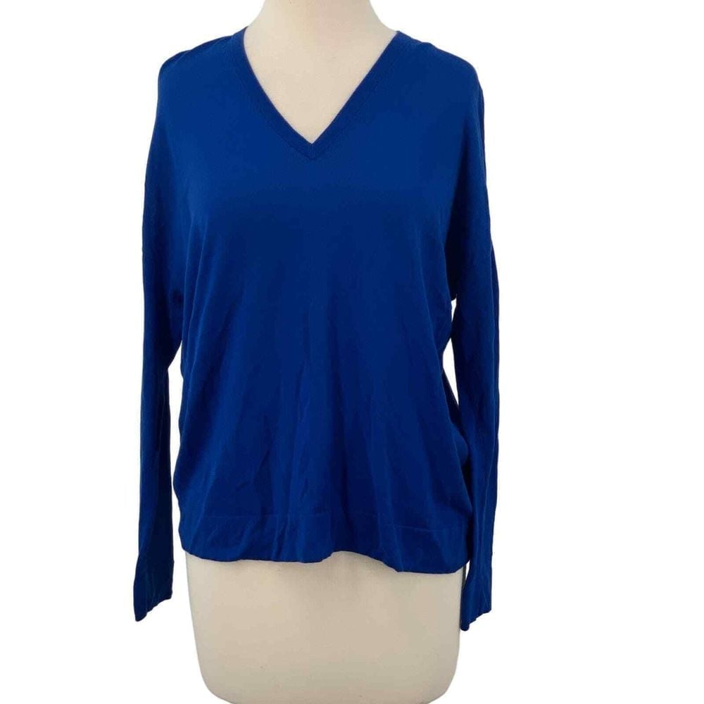 Eileen Fisher Long Sleeve Tencel Stretch V-Neck Top Sweater Royal Blue Size S