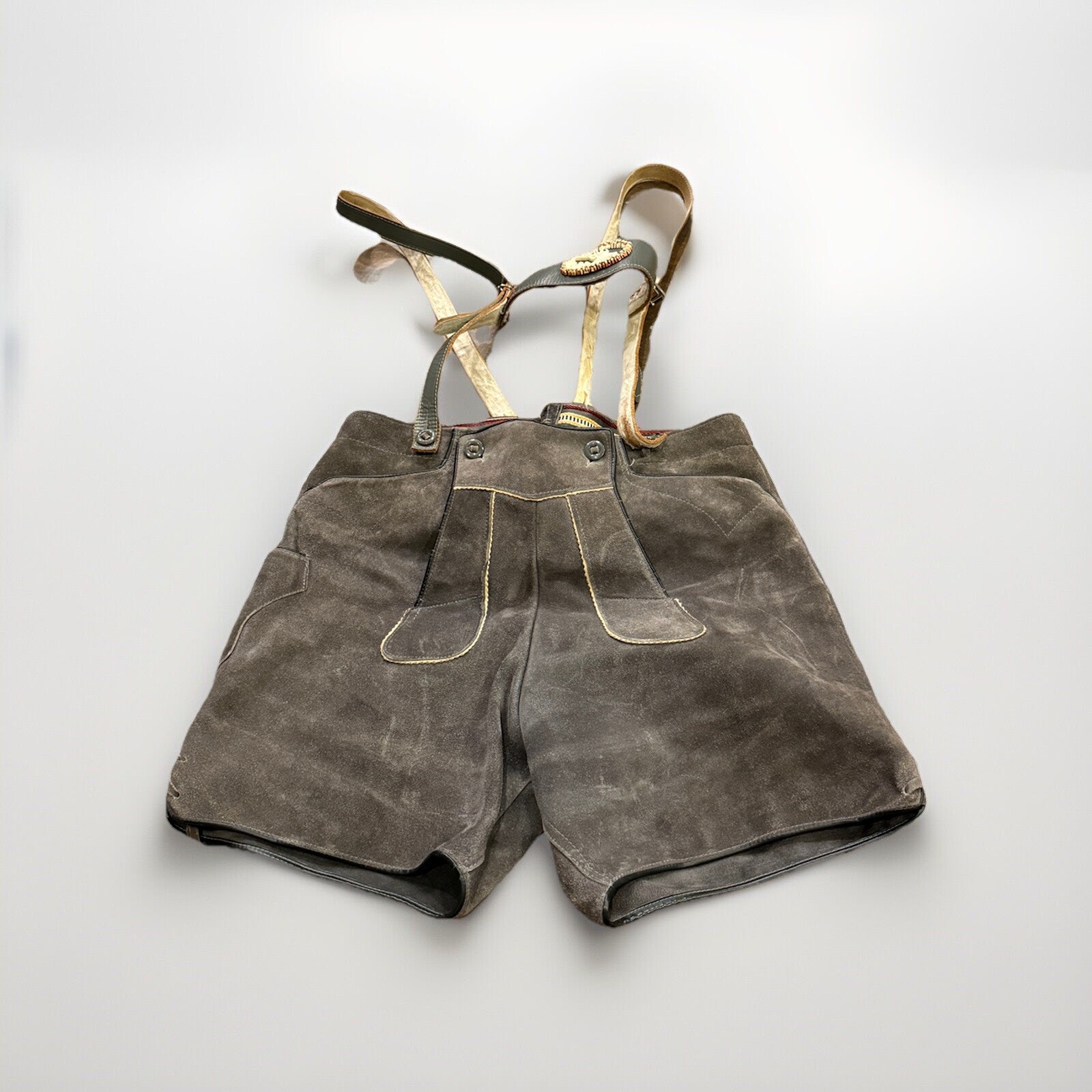 Vintage German Lederhosen Suede Octoberfest Suspenders Leather Bavarian Shorts