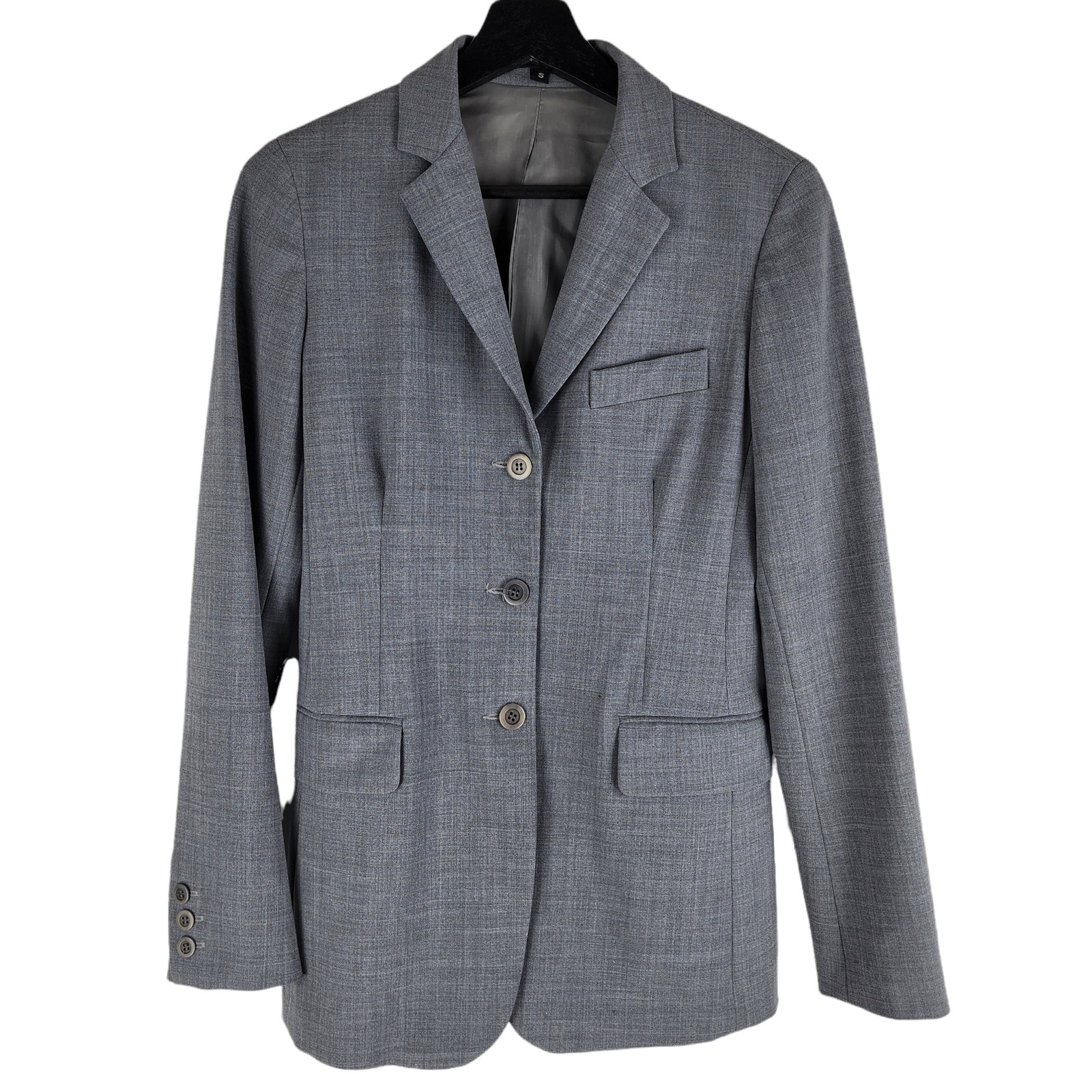 Theory Wool Three Button Blazer Gray Lined Sealed Pockets Size S