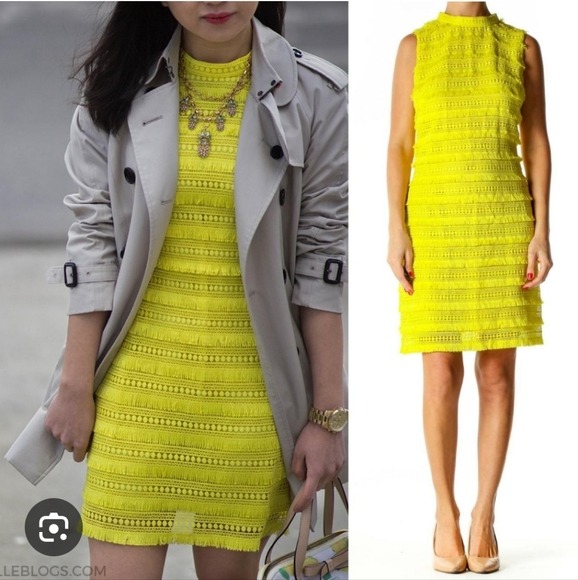 J. Crew Yellow Fringe Crochet Sleeveless Sheath Dress Cocktail Party Summer 4