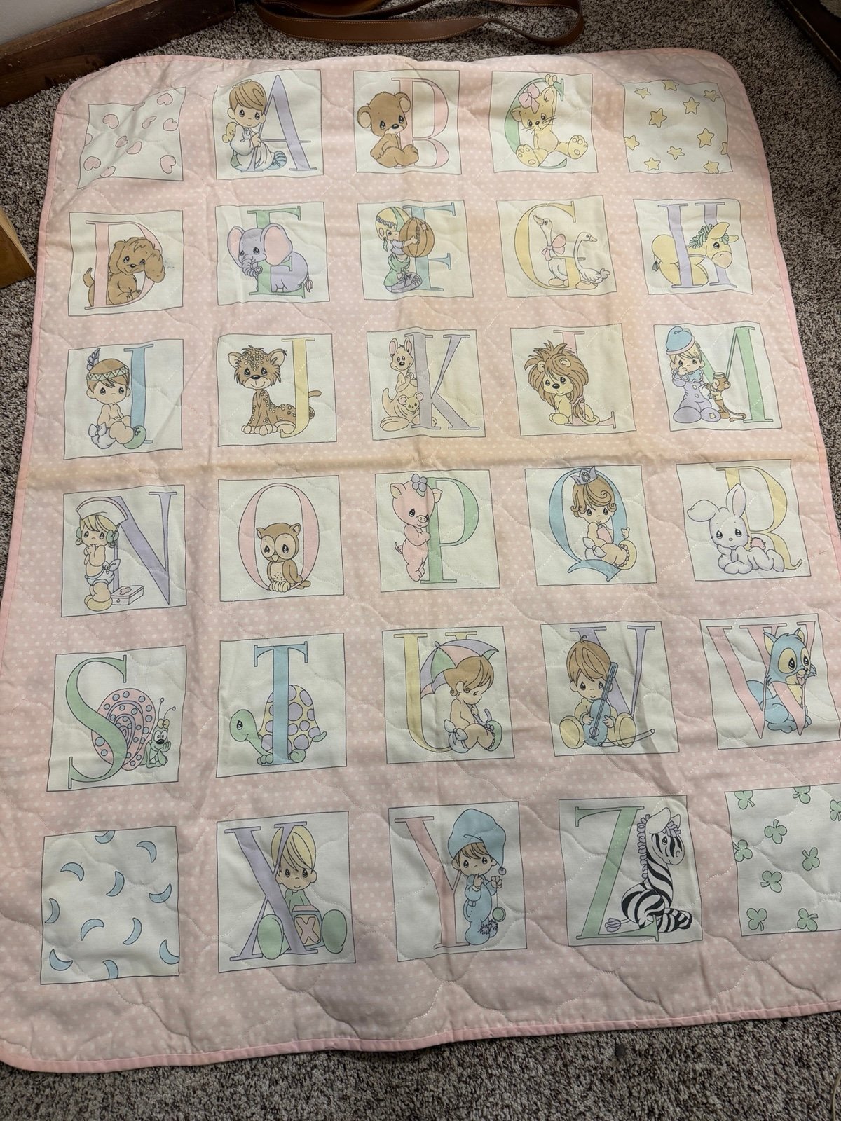 Vintage Precious Moments Reversible Crib Quilt Blanket