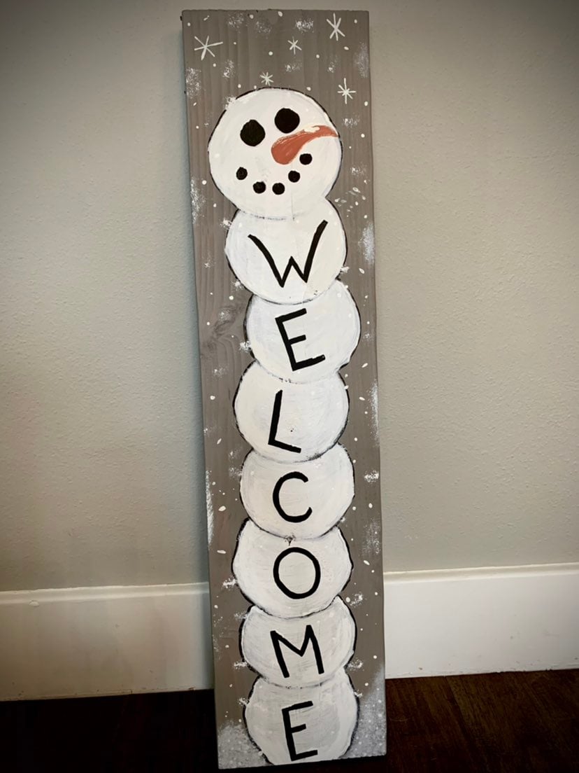 Hand painted snowman welcome sign
