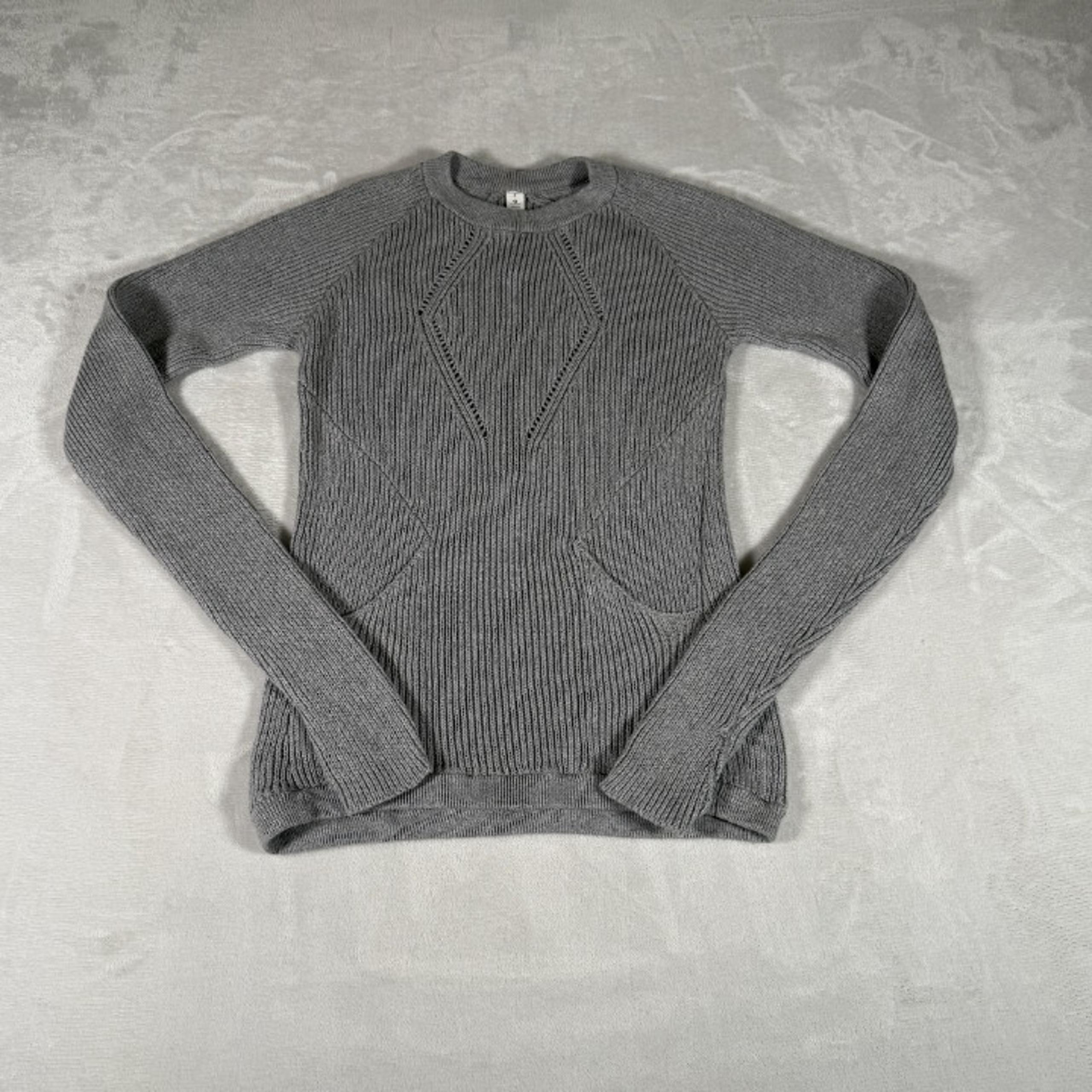 Lululemon Sweater Women Size 6 Gray Long Sleeve Crew Neck Pockets 100% Cotton
