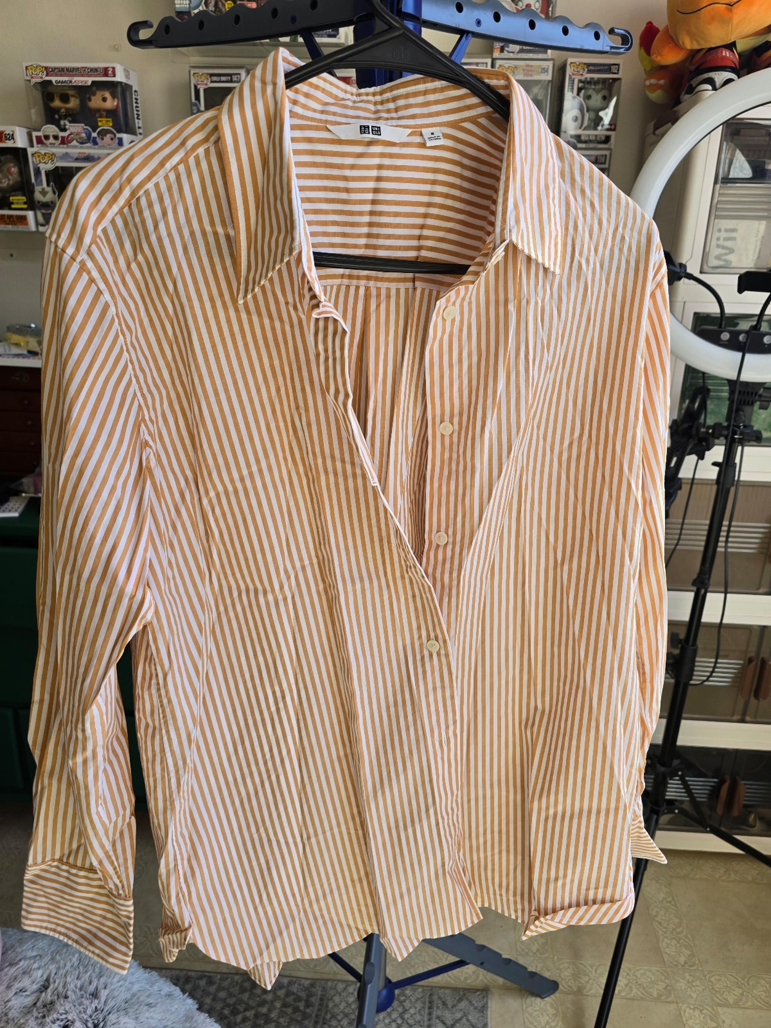 Orange and white Button up shirt from Uniqlo