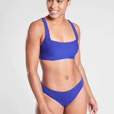 ATHLETA Bra Cup Square Neck Bikini Top & Cinch Full Bottom Yacht Blue SMALL
