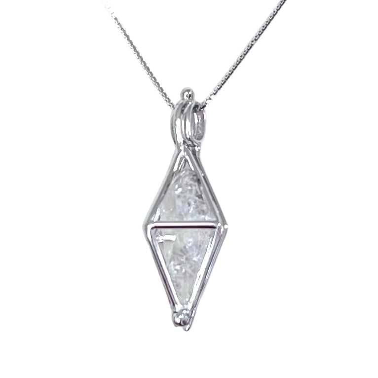 925 Sterling Silver Geometric Triangle Herkimer Diamond Quartz Crystal Necklace