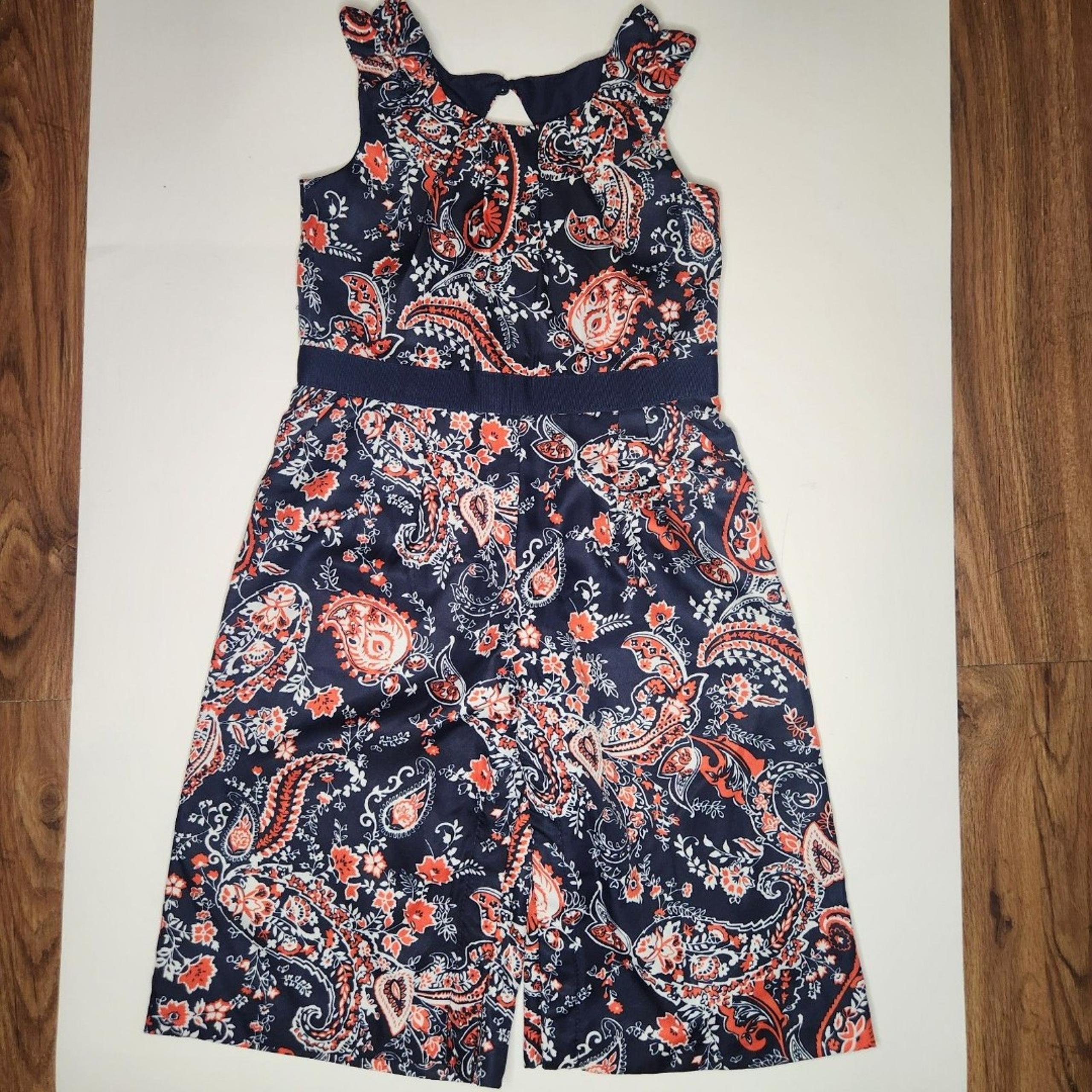 Janie and Jack Girls 18-24M Navy Orange Paisley Floral Lined Jumpsuit Romper