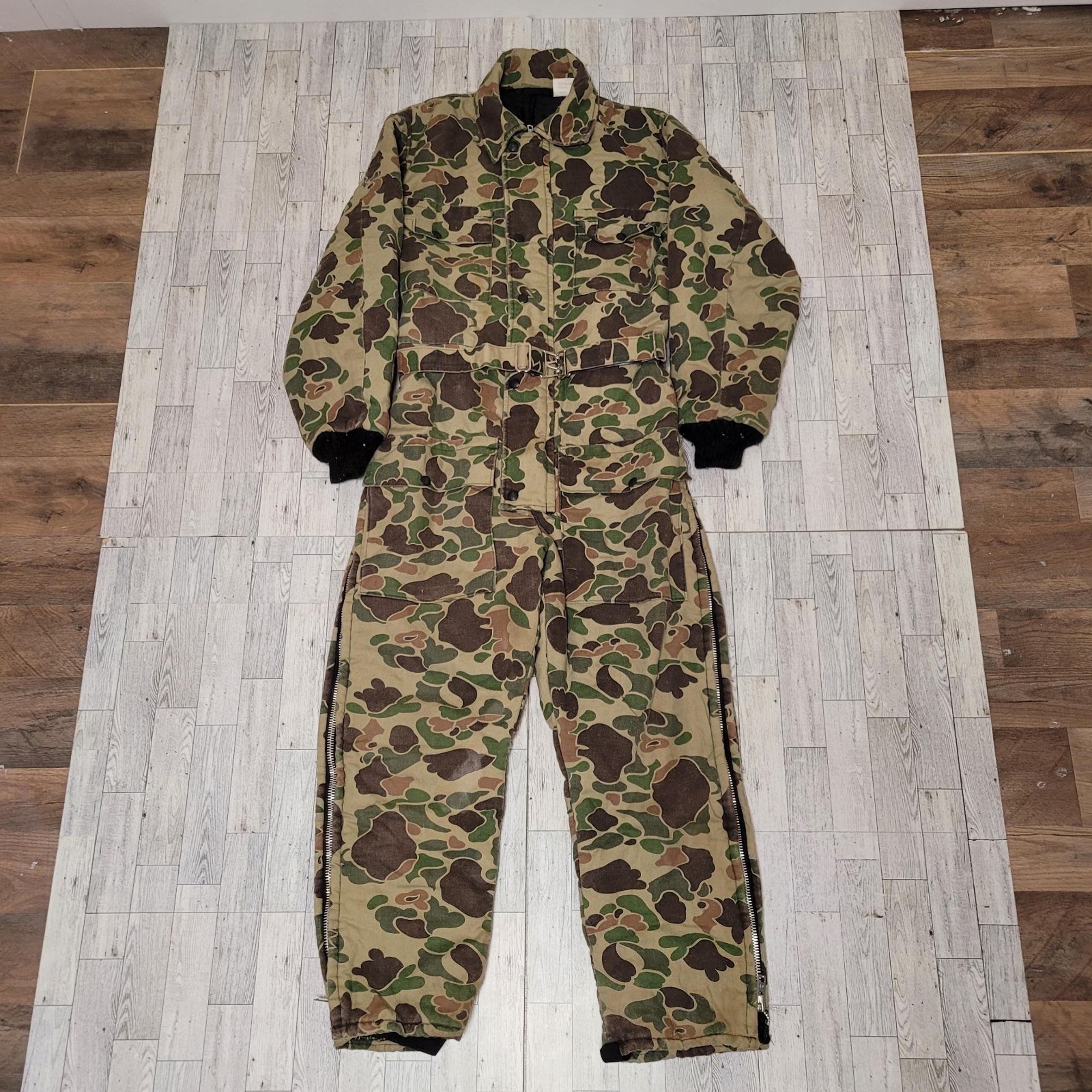 Men's Vintage Walls Green Brown Duck Camouflage Hunting Coveralls Size S