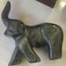 Rare SoapStone Elephant Raised Trunk Heavy Gray Sculpture signed by artist